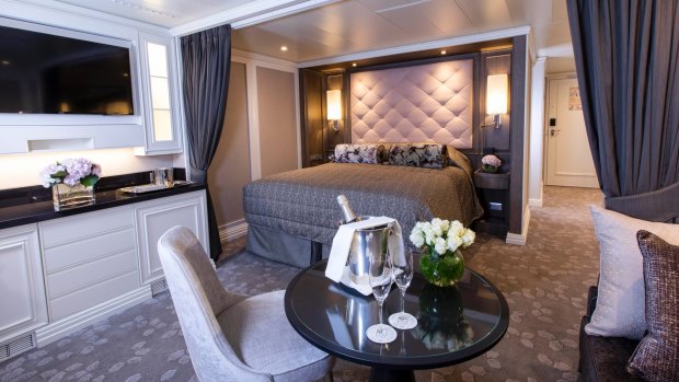 Ocean-facing beds are a feature of the Concierge Suites on board Seven Seas Splendor.