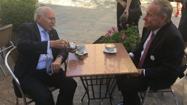 John Howard has a coffee with Colin Barnett in Perth on Friday.