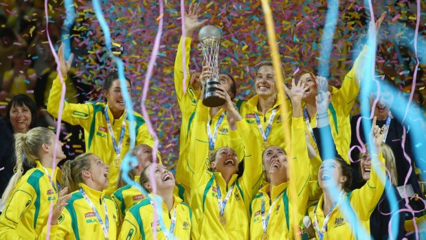 Australian team are covered with confetti as they celebrate winning World Cup.