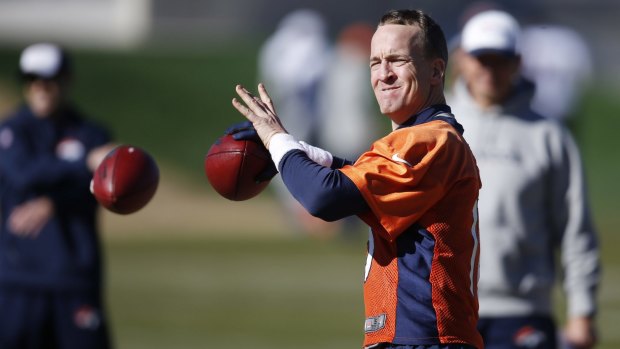 Denver Broncos quarterback Peyton Manning throws during practice.
