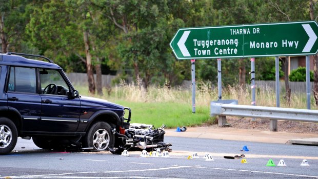 The scene of the accident in Tharwa Drive, Theodore, where a motorcyclist and a Land Rover collided.