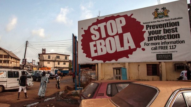 An Ebola awareness banner in Freetown, Sierra Leone.