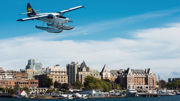 Seaplane landing in Victoria Harbour.