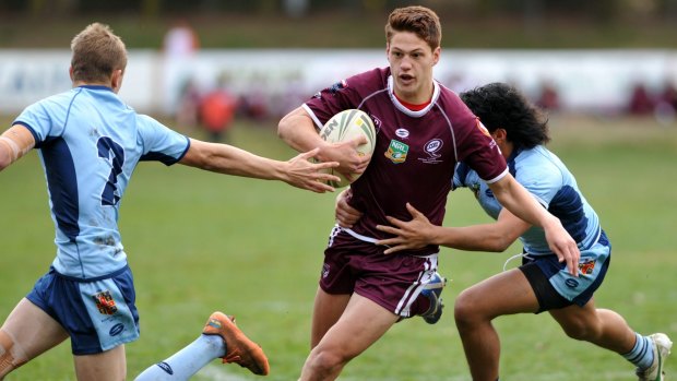 Five-year deal: Ponga in action for the under 15 Queensland Maroons v NSW Combined High Schools.