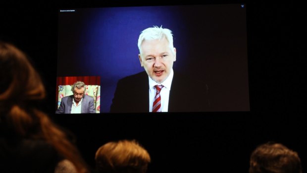 Julian Assange speaks with Robert Manne at the Ulumbarra Theatre as part of the 2016 Bendigo Writers Festival.