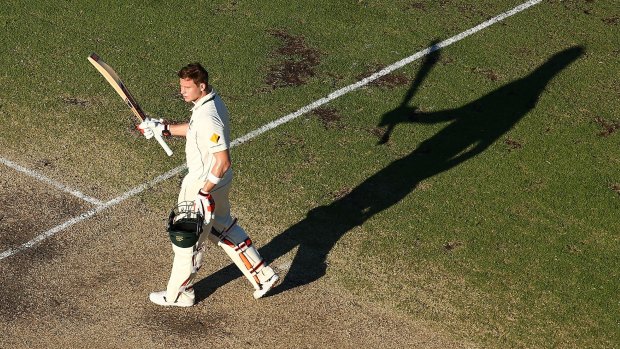 Steven Smith of Australia celebrates his century.