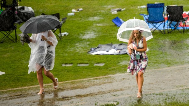 More of this? Oaks Day at Flemington became 'Soaks Day'.