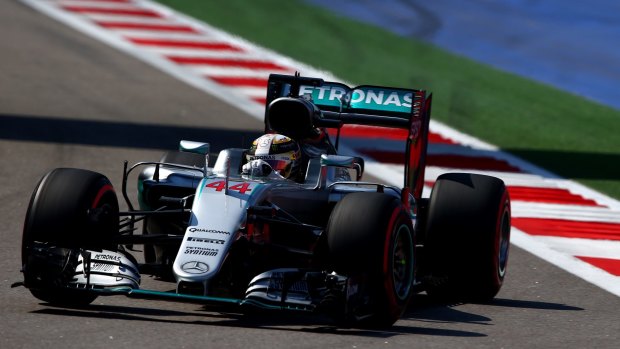 Lewis Hamilton on track during practice on Friday for the Russian Grand Prix.