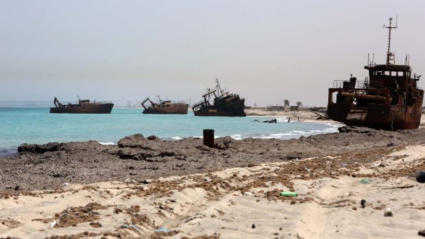Shipwrecks on the coast of the north-western Libyan port city of Zuwarah, at a beach where migrants reportedly try to leave in the hope of reaching Europe.