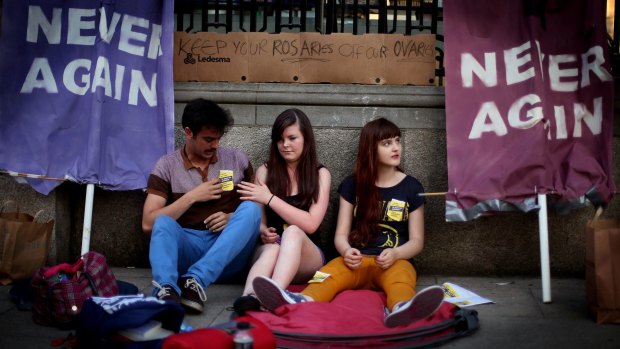 Members of the pro-choice movement group hold a 24-hour protest outside Leinster House in Dublin in 2013. 