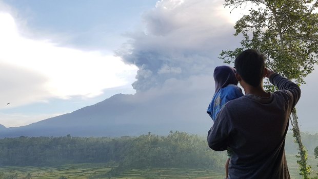 The ash cloud from Mt Agung on Sunday morning.