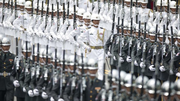 Honours guards performing at the 14th presidential inaugural celebration in Taipei, Taiwan, on Friday. 