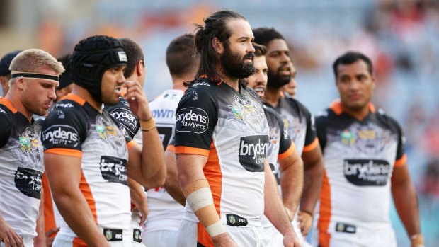 Tigers captain Aaron Woods was one player to talk with new coach Ivan Cleary.