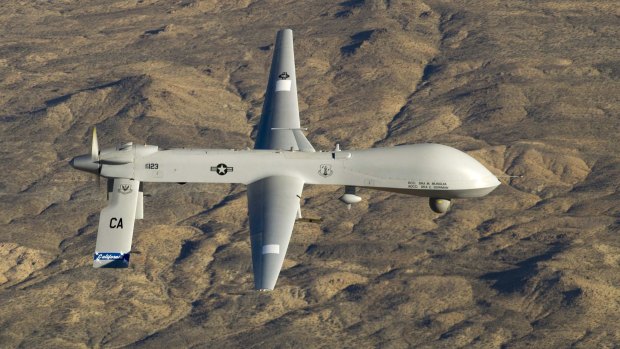 An MQ-1 drone flies over California. Drones have killed up to 3888 people in 10 years.