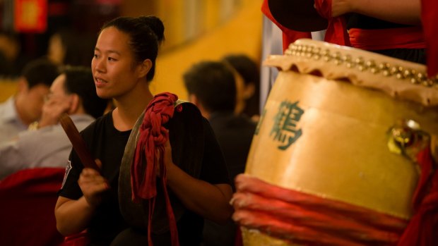 Mandy Fung plays the drums in a lion dancing troupe during this year's Chinese New Year celebrations. 