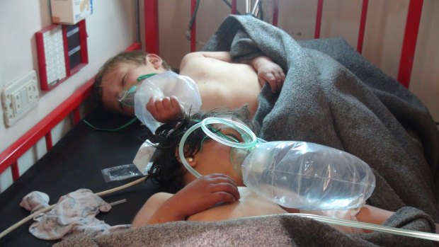 Young victims of the chemical attack blamed on the Assad regime are treated in hospital.