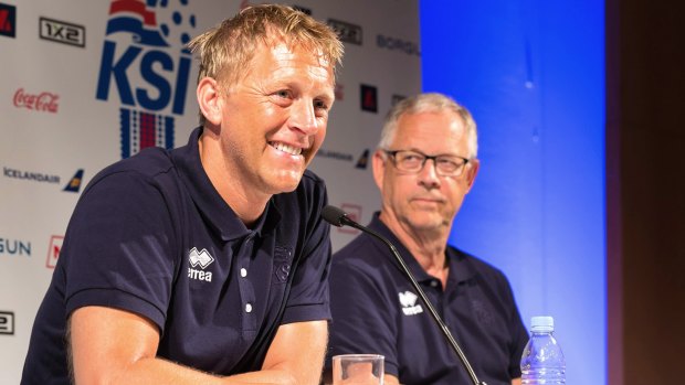 Aiming to emulate Leicester: Iceland joint-coaches Heimir Hallgrimsson, left, and Lars Lagerback. 