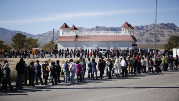 Patrons line up to buy Powerball lottery tickets outside the Primm Valley Casino Resorts Lotto Store in California on Tuesday. 