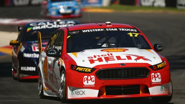 Marcos Ambrose during race three of the V8 Supercars Clipsal 500 at Adelaide Street Circuit on March 1.