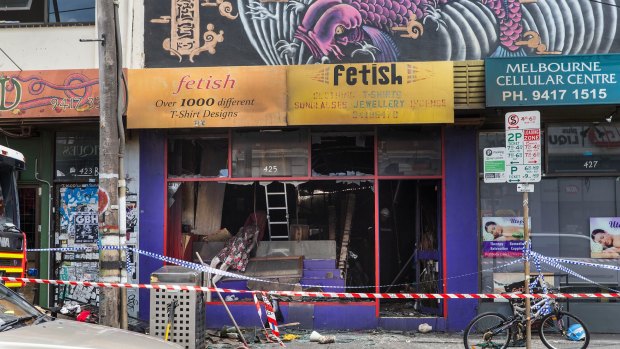 The Fetish store on Brunswick Street, Fitzroy, after the fire.