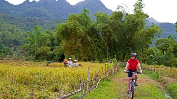 Cycling near Mai Chau in northern Vietnam. 