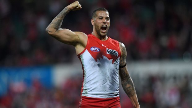 Essendon fans are used to seeing Lance Franklin like this, celebrating a goal. He has tormented them throughout his career. 