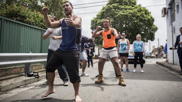Steven Ripley leads the haka at the site where his brother, Roddy Carino, was fatally injured.