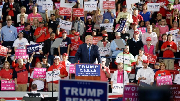 Donald Trump rallies the faithful in Raleigh on Monday.