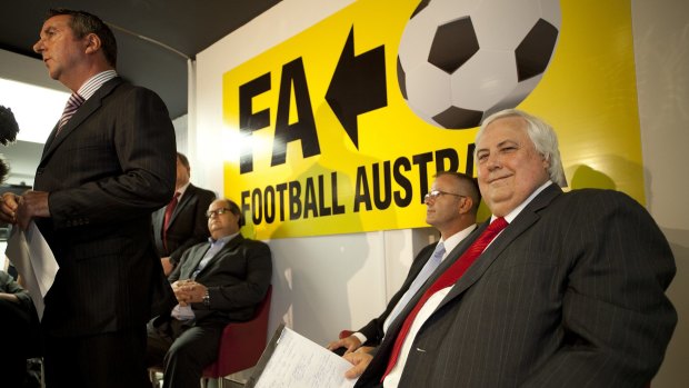 Archie Fraser addresses the media with Clive Palmer at the launch of Football Australia in Brisbane back in 2012.