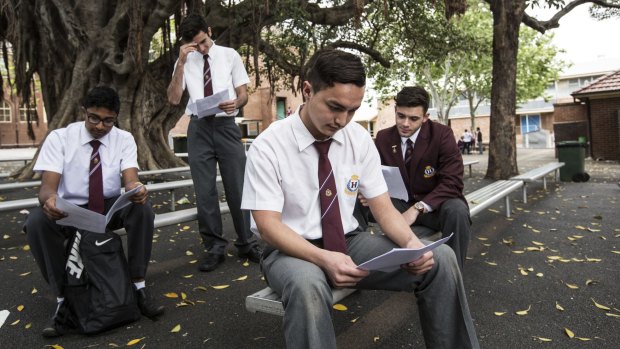 Students at Homebush Boys High after finishing an HSC exam last year.