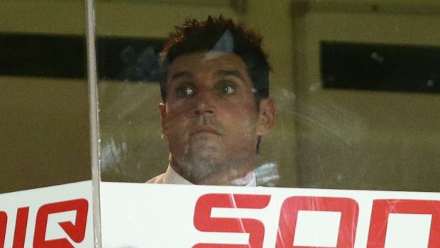 Oh dear: Sea Eagles coach Trent Barrett looks on as his side cops a hiding.