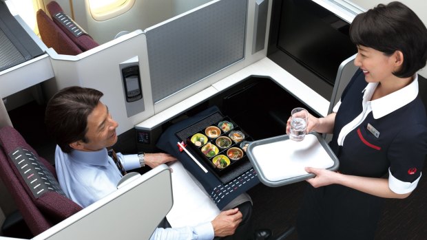 JAL's business class cabin.