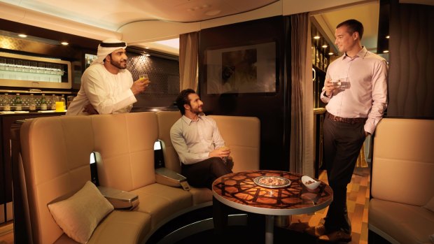 Etihad Airways' A380 offers a lounge and bar called The Lobby. 