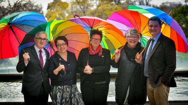 Same-sex marriage supporters outside the High Court last Thursday.