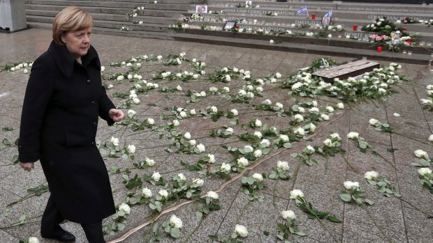 German Chancellor Angela Merkel after the opening of a memorial site for terror victims in Berlin, Germany, Tuesday.