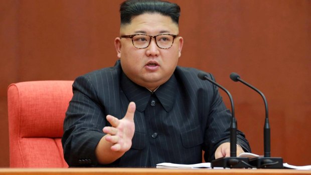 North Korean leader Kim Jong Un speaking during a meeting of the central committee of the Workers' Party of Korea in Pyongyang. 