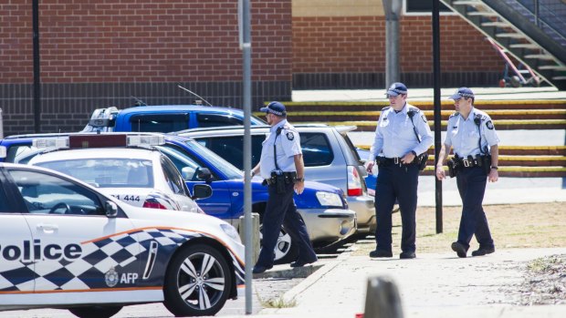ACT police outside Canberra's Lanyon High School last Tuesday, following a bomb threat.