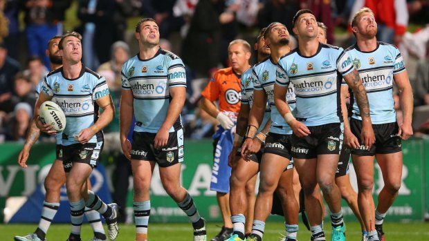 No top-two certainties: Sharks players watch a conversion attempt during the round 23 loss to the St George Illawarra Dragons.