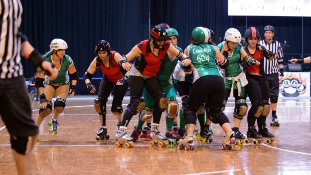 The Red Bellied Black Hearts roller derby team will be in action 
at Southern Cross Stadium on Saturday.