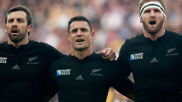 Old hands: Conrad Smith, Dan Carter and Kieran Read during the 2015 Rugby World Cup.