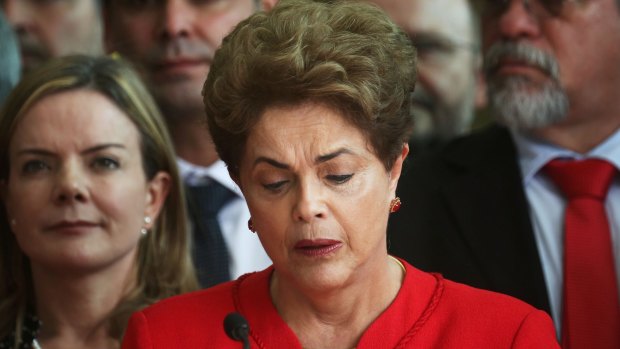 Impeached: Dilma Rousseff delivers her farewell address on Wednesday in Brasilia.
