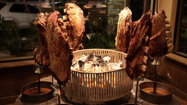 Brazilian style beef ribs from a churrascaria steakhouse in Sao Paulo, Brazil. 
