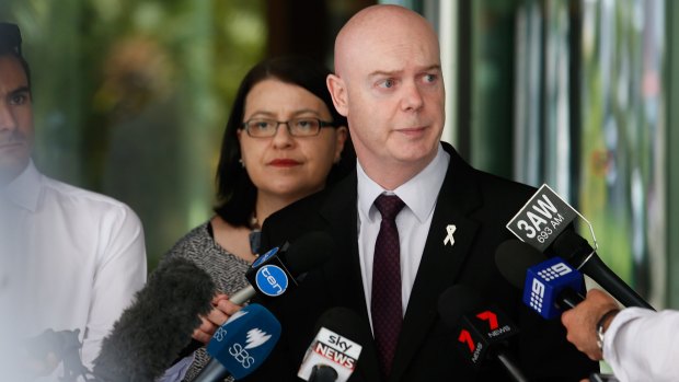 Minister for Families and Children Jenny Mikakos and Director of Secure Services at the Department of Health & Human Services Ian Lanyon speaking to the media about the Parkville Youth Detention Centre riots. 