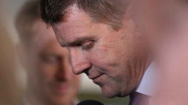 NSW Premier Mike Baird at a press conference prior to calling on two former Liberal MPs to resign from NSW Parliament.