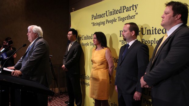 Clive Palmer with senators Ricky Muir, Jacqui Lambie, Glenn Lazarus and Dio Wang.