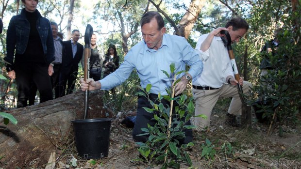 Prime Minister Tony Abbott and Minister for the environment Greg Hunt at the launch of the Green Army initiative.