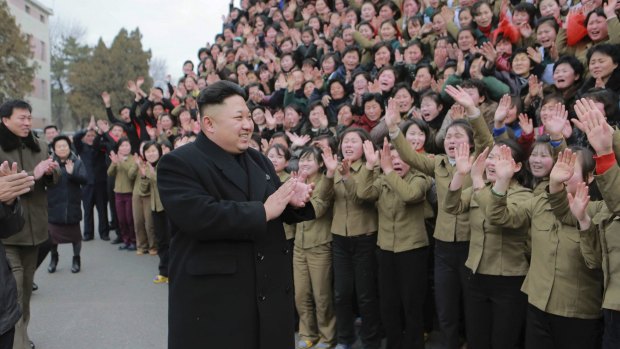 North Korean leader Kim Jong-un at a textile mill in Pyongyang.