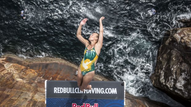 Rhiannan Iffland dives from the 21.5-metre platform during the eighth stop of the Red Bull Cliff Diving World Series in Shirahama, Japan.