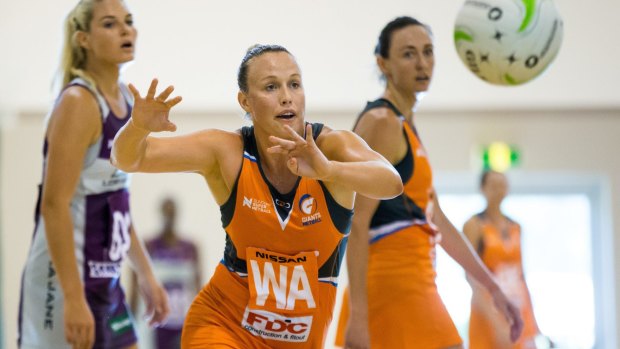 Kimberlee Green playing netball for GWS Giants in a pre-season game against Sunshine Coast.