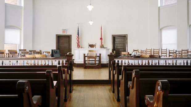 The courtroom in the Monroe County Courthouse, which served as an inspiration for Harper Lee's novel "To Kill a Mockingbird", in Monroeville, Alabama.